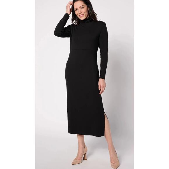New Women with Control Jersey Midi Dress Tummy Control Turtleneck Large PETITE - Picture 1 of 8